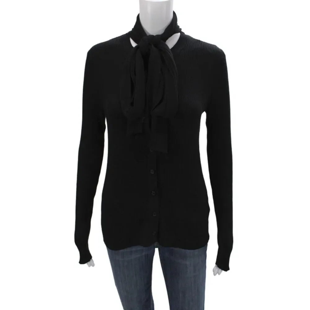 Zara Women Black Long Sleeve Cardigan Crew Neck Size L